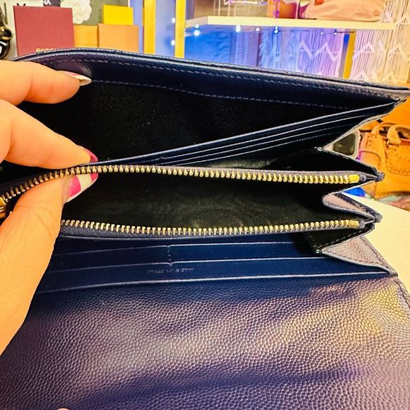 YSL Classic Monogram Flap Mattelasse Chevron Leather Large Wallet Let - Picture 10 of 17